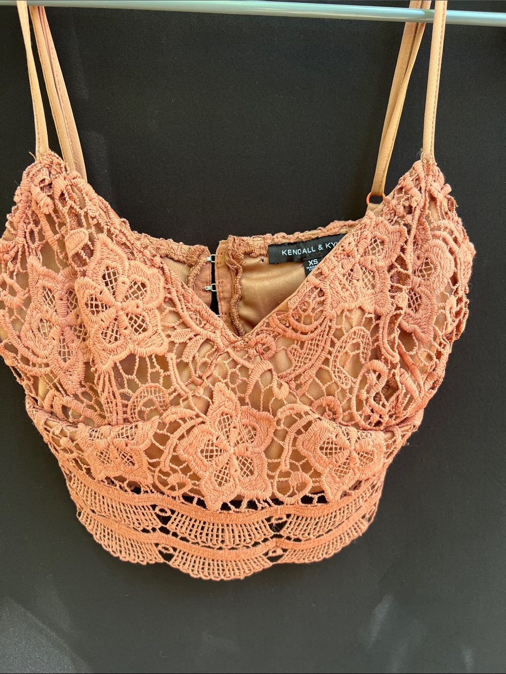Kendall & Kylie Rust Lace Crochet Crop Top